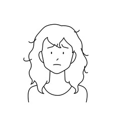 くせ毛に悩んでいる女性のイラスト（白背景・ベクター・線画・切り抜き）