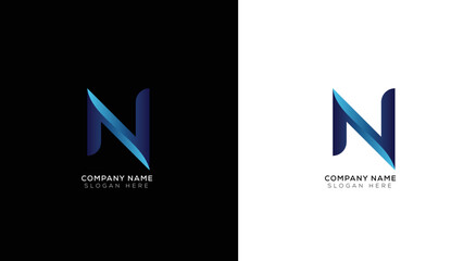 Gradient letter n logo design with black and white background