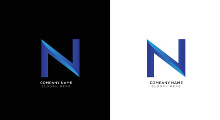 Gradient letter n logo design with black and white background