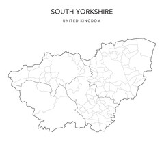Fototapeta na wymiar Administrative Map of South Yorkshire with County, Metropolitan Districts and Civil Parishes as of 2022 - United Kingdom, England - Vector Map
