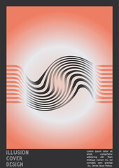 Geometrical Poster Design with Optical Illusion Effect.  Minimal Psychedelic Cover Page Collection. Silver Wave Lines Background. Fluid Stripes Art. Swiss Design. Vector Illustration for Placard.