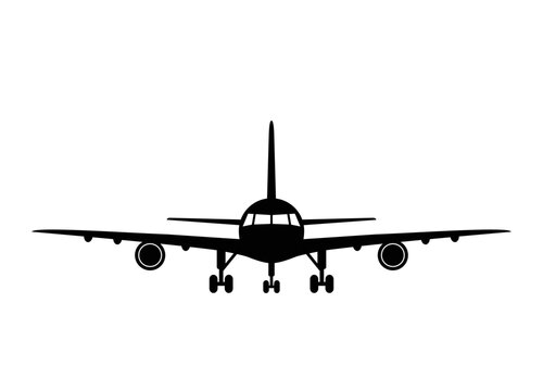 The silhouette of an airplane. Passenger plane.