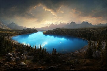 Fantasy lake illustration