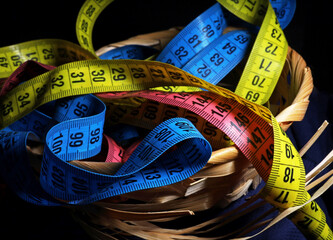 colorful measuring tapes on a black background