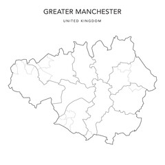 Obraz na płótnie Canvas Administrative Map of Greater Manchester with County, Metropolitan Boroughs and Civil Parishes as of 2022 - United Kingdom, England - Vector Map