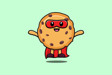 Cute Biscuits superhero character flaying illustration cartoon vector in 3d modern style design