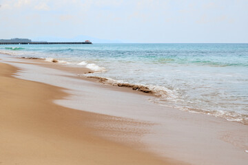 tropical paradise beach with white sand and coco palms travel tourism wide panorama background concept