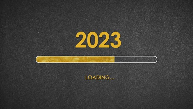 Loading 2023 Happy New Year golden progress bar.
Progress bar loading as we approach New Year. Gold glitter.