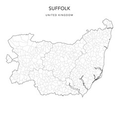 Administrative Map of Suffolk with County, Districts and Civil Parishes as of 2022 - United Kingdom, England - Vector Map