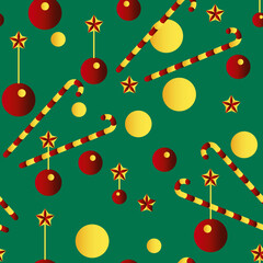 Seamless vector Christmas pattern with stars, balloons and candy canes