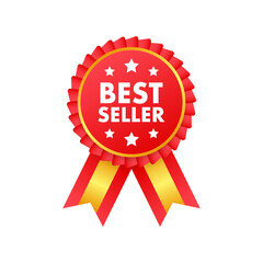 Best seller badge. Best seller golden label. Retail badge. Advertisement symbol. Vector stock illustration.
