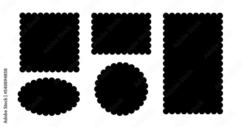 Poster circle and square scalloped frames. scalloped edge rectangle and ellipse shapes. simple label and st