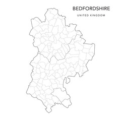 Administrative Map of Bedfordshire with County, Unitary Authorities and Civil Parishes as of 2022 - United Kingdom, England - Vector Map