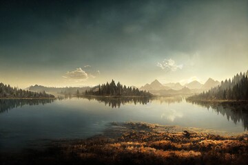 Obraz premium Fantasy lake illustration