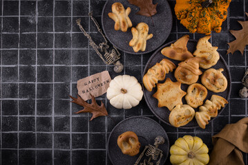 Fototapeta premium Halloween muffins in shape of bat and ghost