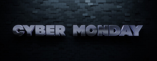 Cyber Monday Banner with Thick, Glossy 3D Words against Offset Rectangle tiles. Premium Background with copy-space.