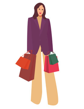 Woman with shopping bags. Shopping concept. Flat vector illustration