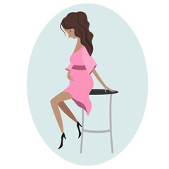 Pregnant woman vector illustration. Happy motherhood. A woman expecting a baby. Pregnant in the hospital.