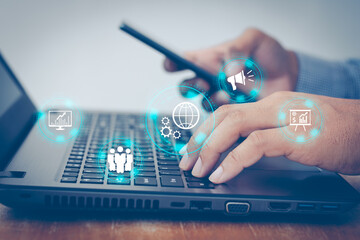 Digital marketing automation internet advertising and sales increase business technology concept,...