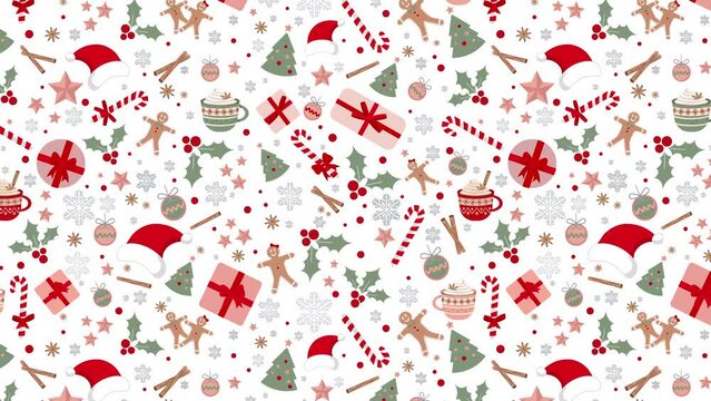 Animated Happy New Year 2023 and Christmas Creative Decorations Motion Seamless Pattern Stunning Christmas Elements 4K Motion Wallpaper Gift wrapping paper Banner Poster Layout card template design 