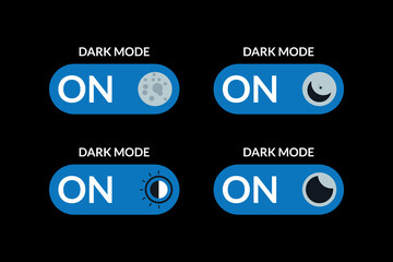 Dark Mode on switch buttons icon on blue background.