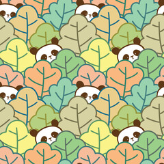 Seamless Pattern of Cartoon Panda and Leaf Illustration Design