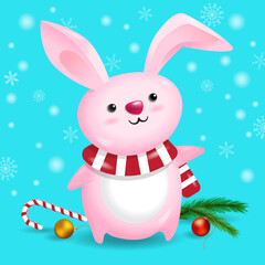 Celebrate merry christmas and happy new year. little rabbit.