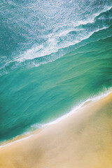 Relaxing aerial beach scene, summer vacation holiday template banner. Perfect aerial drone top view