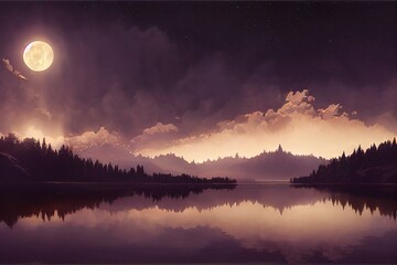 Night lake illustration