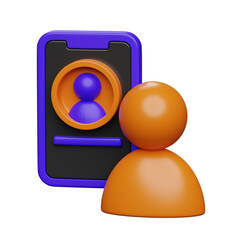 3d profile illustration, avatar and and mobile with profile page screen