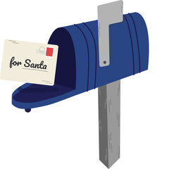 Mailbox with letters from children for Santa Claus. Classic decorative Christmas  post box on stick with envelopes 