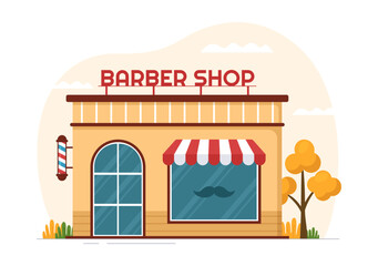Barber Shop for Male or Female Clients Haircut with Mirrors, Desk and Hair Cutting Equipment in Flat Cartoon Hand Drawn Templates Illustration