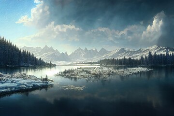 Winter lake illustration