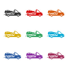 Symbol of tow truck icon isolated on white background. Set icons colorful