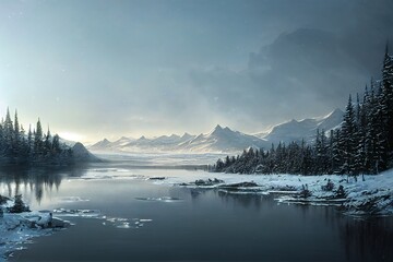 Fototapeta na wymiar Winter lake illustration