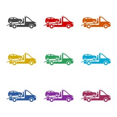 Symbol of tow truck icon isolated on white background. Set icons colorful