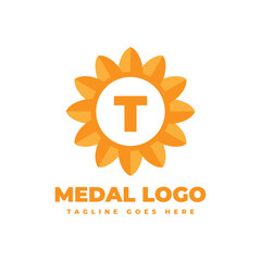 letter T flower medal vector logo design element