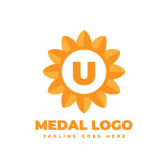 letter U flower medal vector logo design element