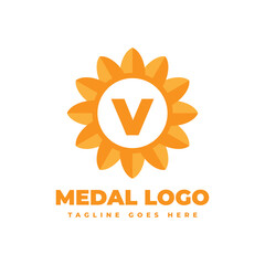 letter V flower medal vector logo design element