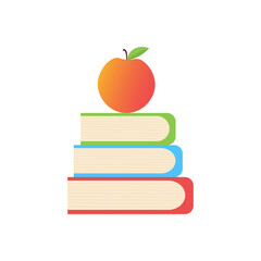 Books and apple isolated on white background. School design vector illustration