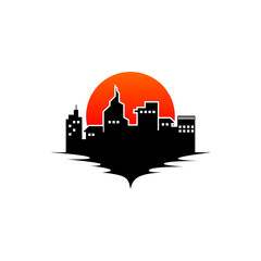 City View with Sunset Background Flat Design