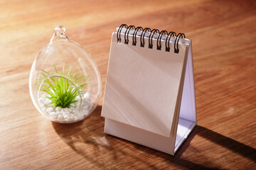 blank calendar  on wood material table top