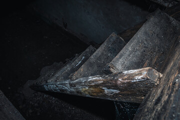 scary dark basement, descent into an abandoned warehouse