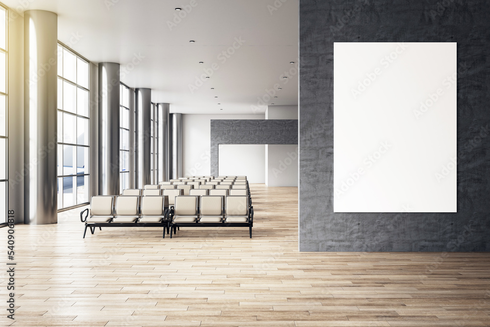 Poster front view on blank white poster with space for your logo or text on dark grey stone wall in stylish
