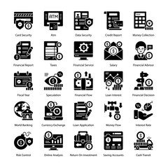 Banking and finance Related Vector Icons set. modern style vector illustration