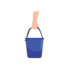 Human hand holding blue plastic water bucket flat style, vector illustration © sabelskaya
