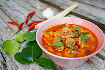 : Thai Food Red Curry Chicken with Bamboo Shoots It is a popular Thai food and is meticulous in cooking.