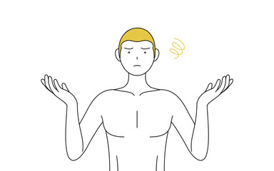 脱毛した男性の線画、両手を広げて困るポーズ