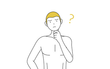 脱毛した男性の線画、首をかしげて疑問に思うポーズ