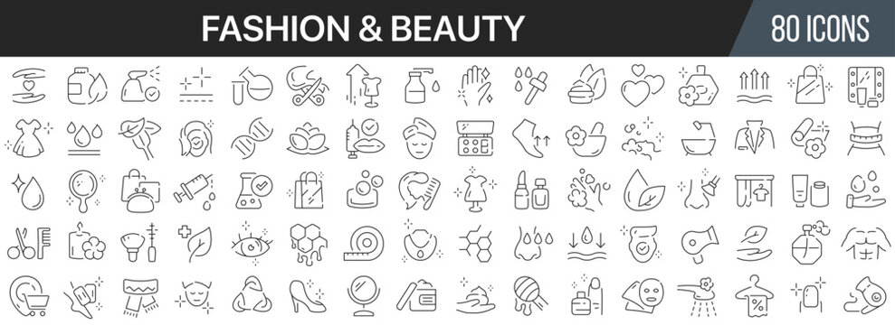 Fashion and beauty line icons collection. Big UI icon set in a flat design. Thin outline icons pack. Vector illustration EPS10